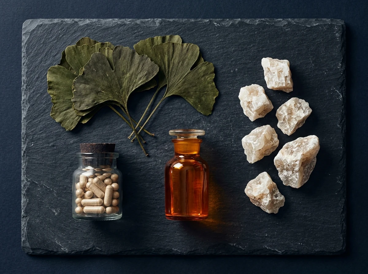 Naturlige ingredienser til kosttilskud: ginkgo biloba blade, zink mineraler, magnesium